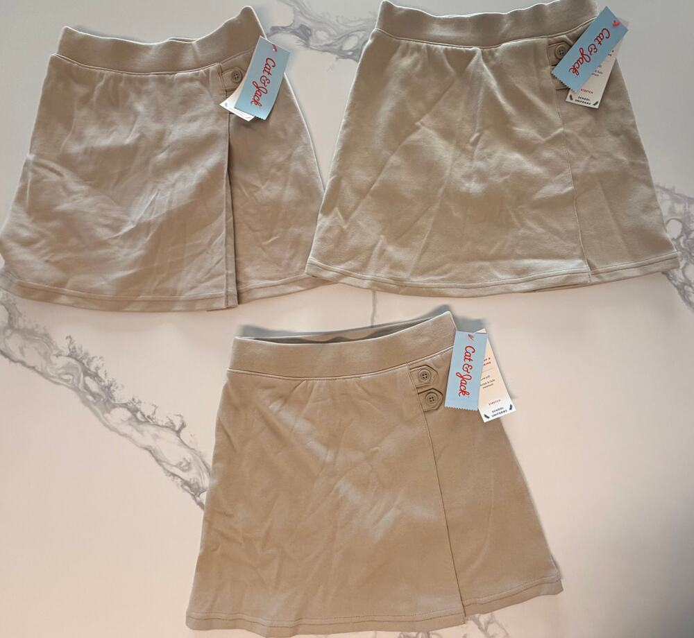 Cat & Jack Girls School Uniform Skorts Lot of 3 Khaki Beige Size S 6/7 NWT